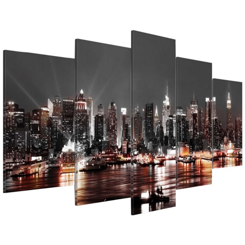 Modern City Night Painting 5 Pieces Canvas Wall Art Poster Print Home Decor - Home Decor Art Pieces