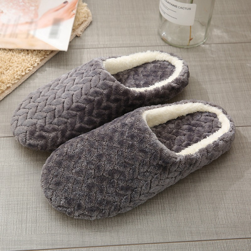 Womens Men Winter Slippers Plush Indoor Soft Anti-Slip House Warm Cotton Shoes